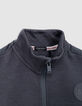 Boy's grey mixed-fabric cardigan with nylon quilted back-4