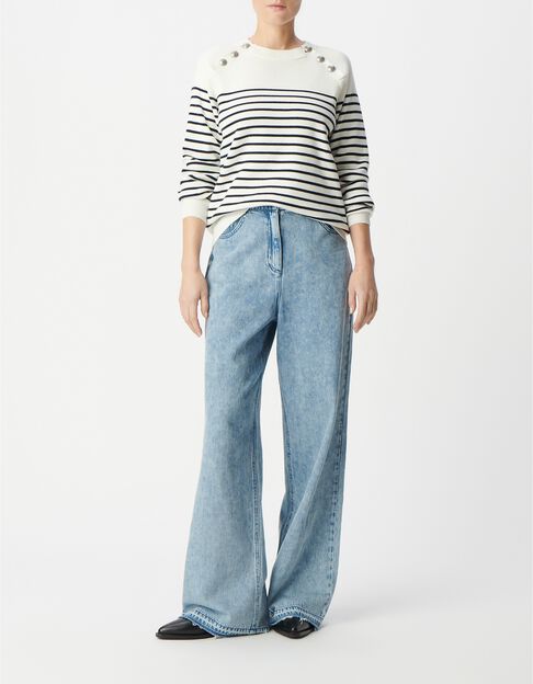 Gestreepte, gebreide matrozen trui met gegraveerde knopen Dames - IKKS