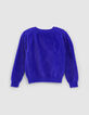 Mädchen-Flauschstrickpullover blau, Pailletten-/Stickdekor-3