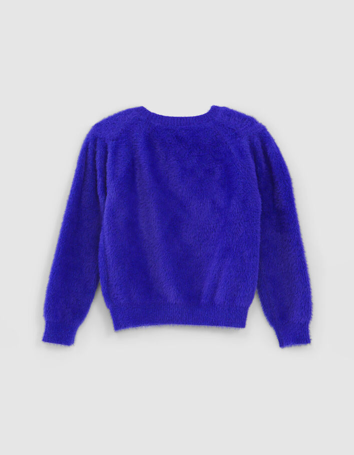 Girls’ blue glittery and embroidered fluffy knit sweater-4