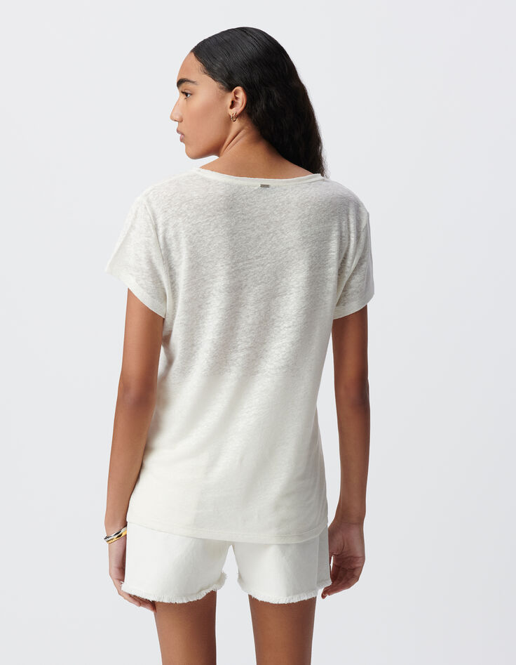 Women's white V-neck maxi tee with color message-3