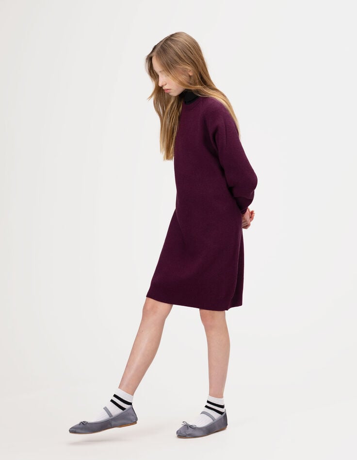 Robe pull bordeaux tricot fille-2