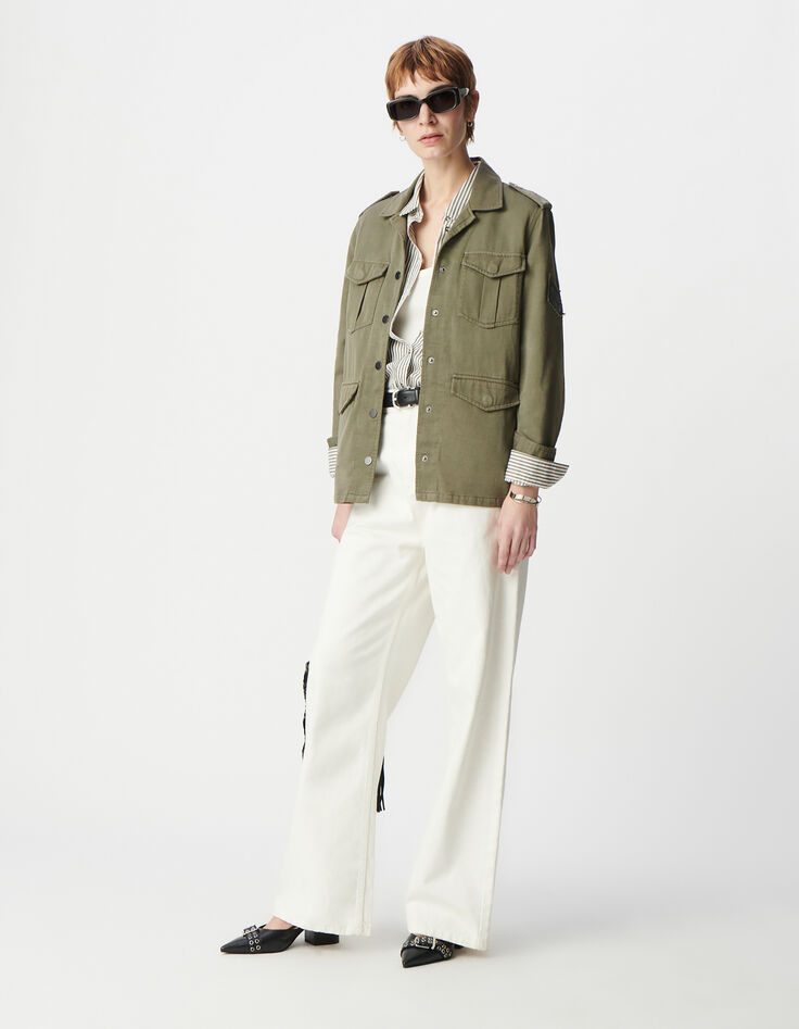 Veste saharienne kaki décor chevrons brodés Femme-1
