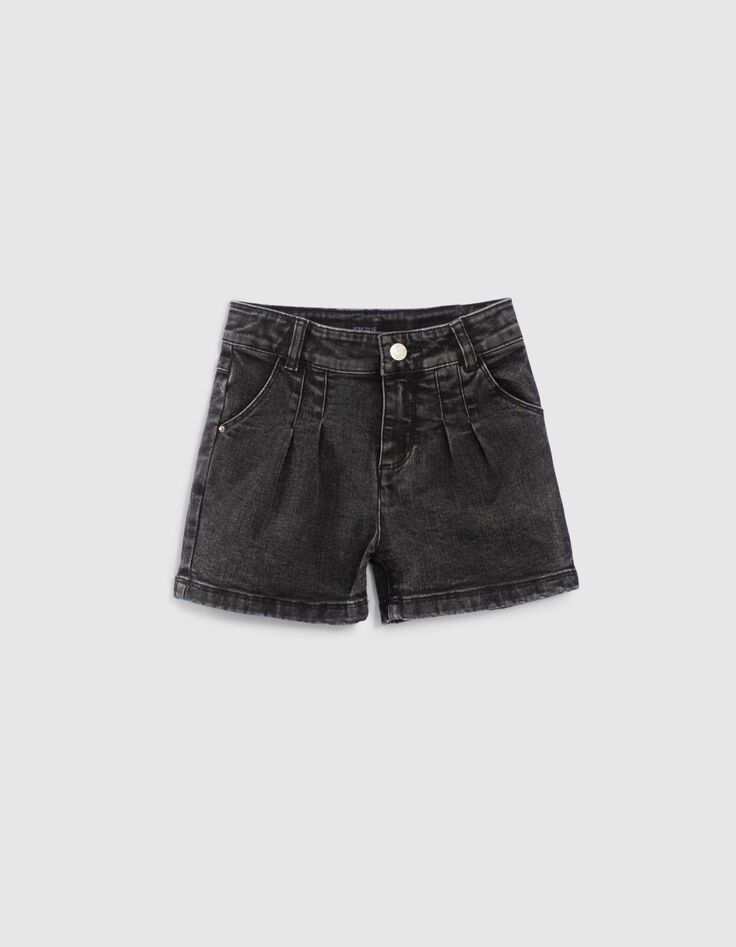 Short en jean noir délavé fille-1