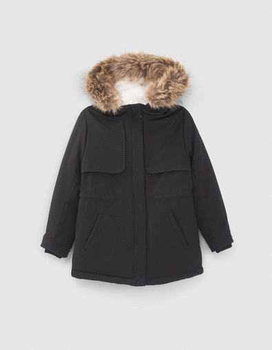 Parka 2 en 1 negra lentejuelas chaqueta acolchada niña - IKKS