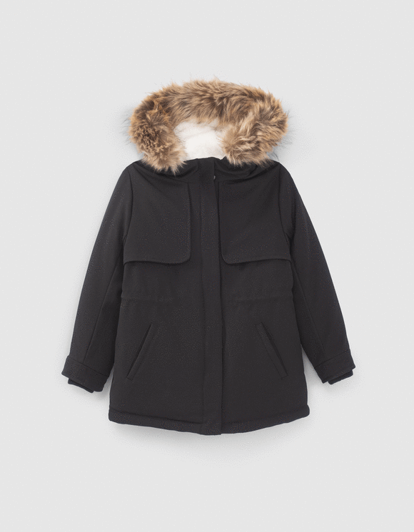 Parka 2-en-1 noire pailletée et veste matelassée