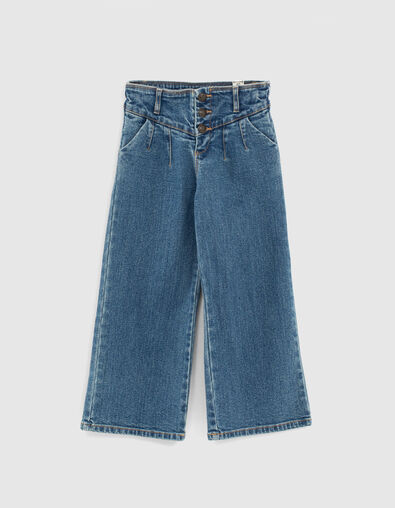 Medium Blue Wide-Leg-M&auml;dchenjeans mit hohem Bund - IKKS