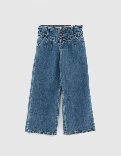 Girls' medium blue high-waist wide leg jeans - IKKS