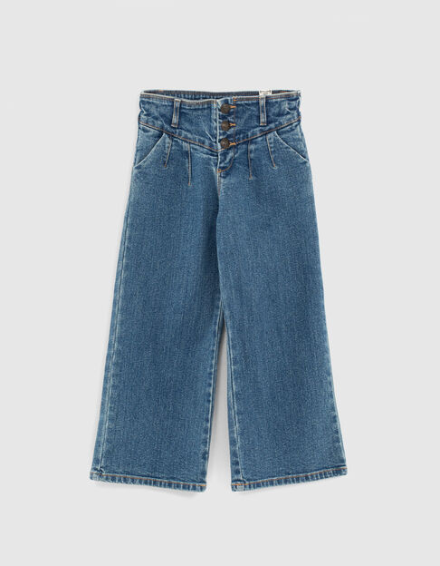 Girls' medium blue high-waist wide leg jeans
