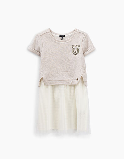 Vestido bi-tejido mastic jaspeado claro con falda tul niña - IKKS