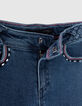 Girls' blue Waterless mom jeans, Ateba bracelet embroidery-5