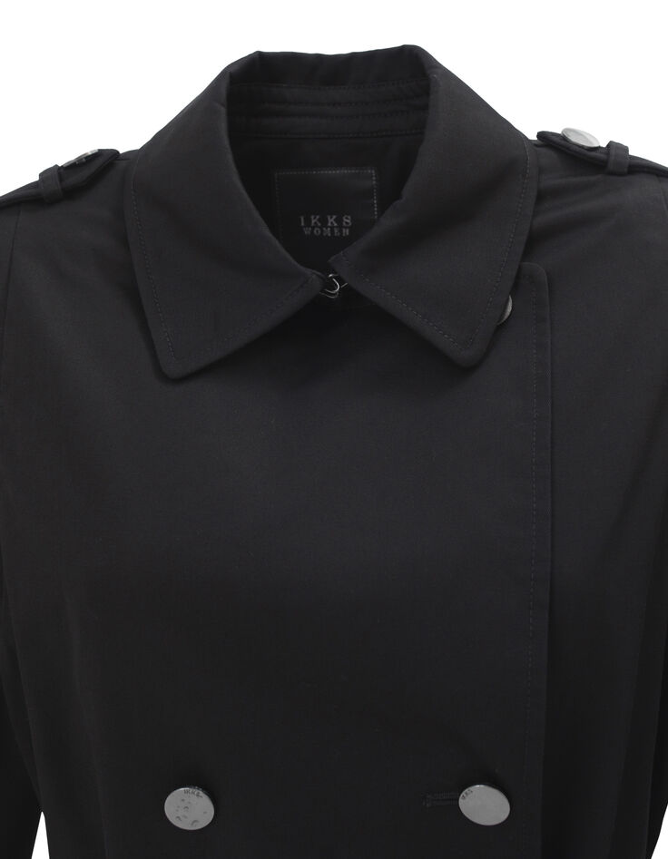 Women’s black mixed fabric trench coat + neoprene sleeves-7