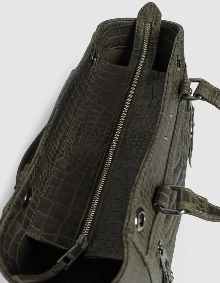 Khaki Cabas-Tasche 1440 Leder Kroko-Effekt Größe M Damen-6