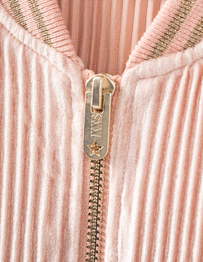 Girls’ powder pink pleated velvet bomber-style cardigan - IKKS