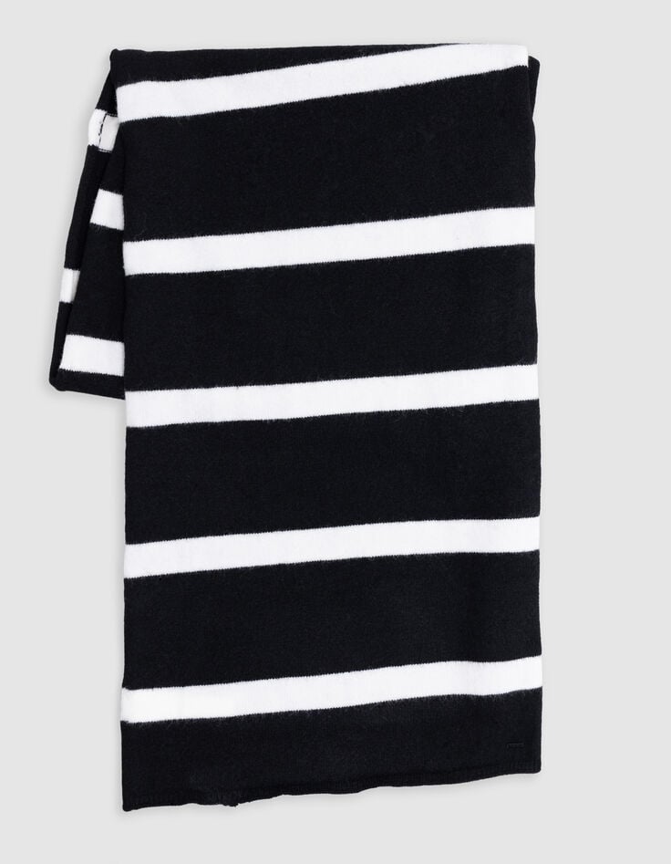 Echarpe noire tricot rayures blanches fille-2