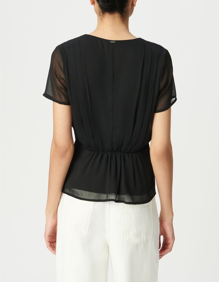 Top noir &agrave; smocks manches courtes-3