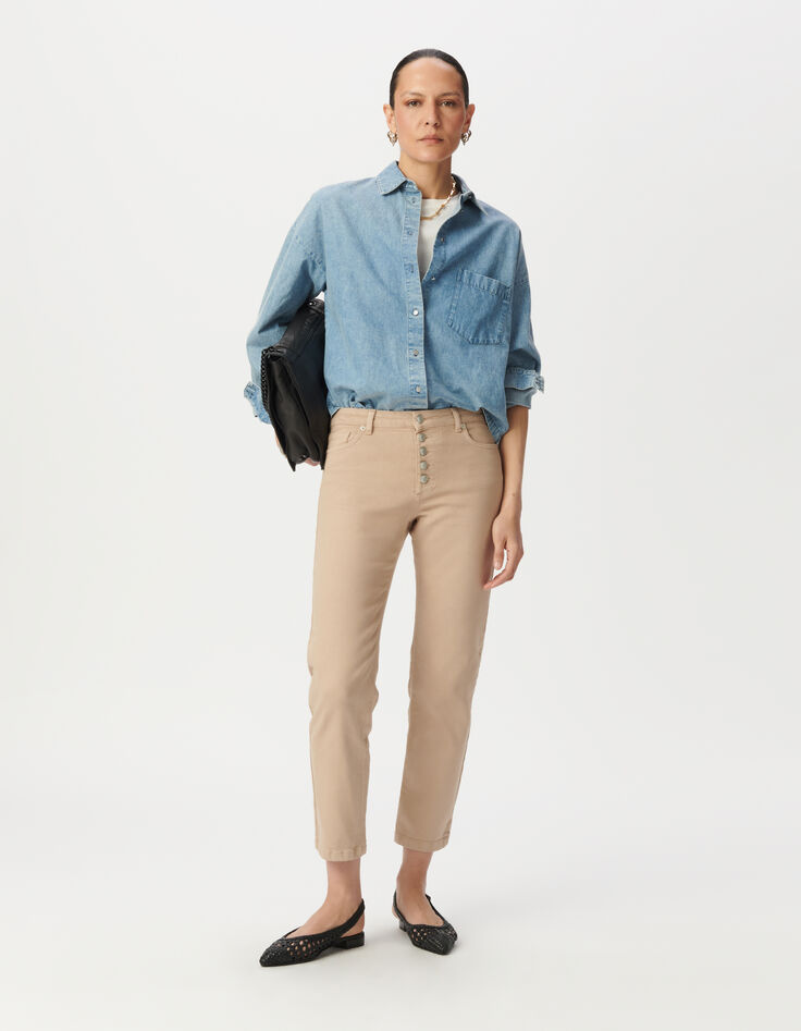 Rechte jeans met hoge taille in beige-1