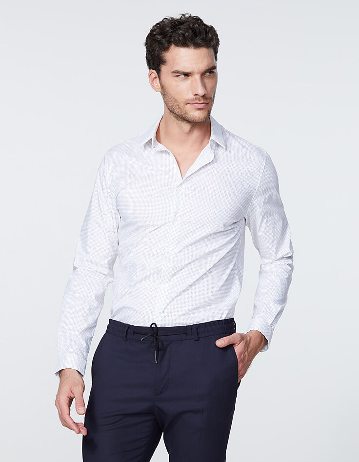 Bruinbeige SLIM overhemd minimalistische print heren-2