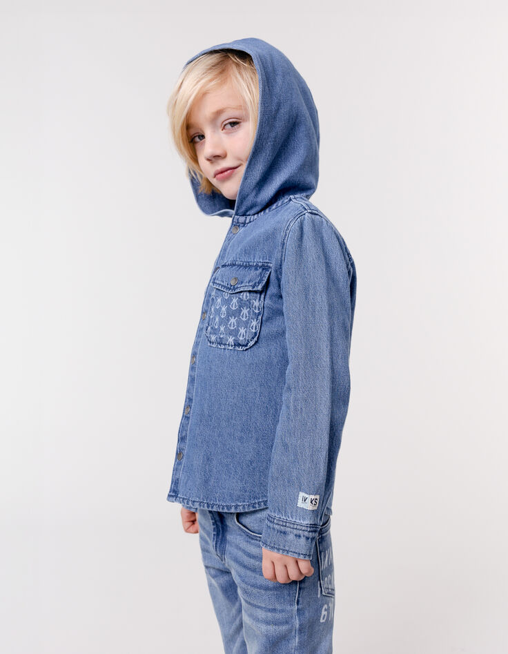 Blauw jeanshemd Waterless met kap jongens-1