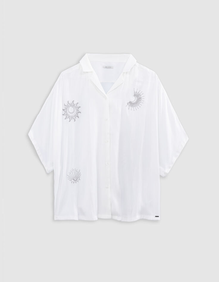 Chemise blanche froissée dessins cloutés Femme-6