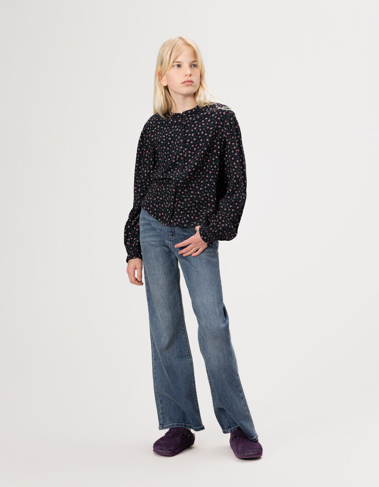 Zwarte blouse print miniroosjes meisjes-2