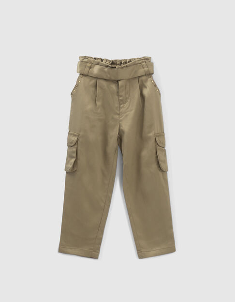 Girls' khaki Lenzing™ Tencel Lyocell™combat trousers - IKKS