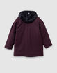 Girls’ black check coat with hooded facing-4