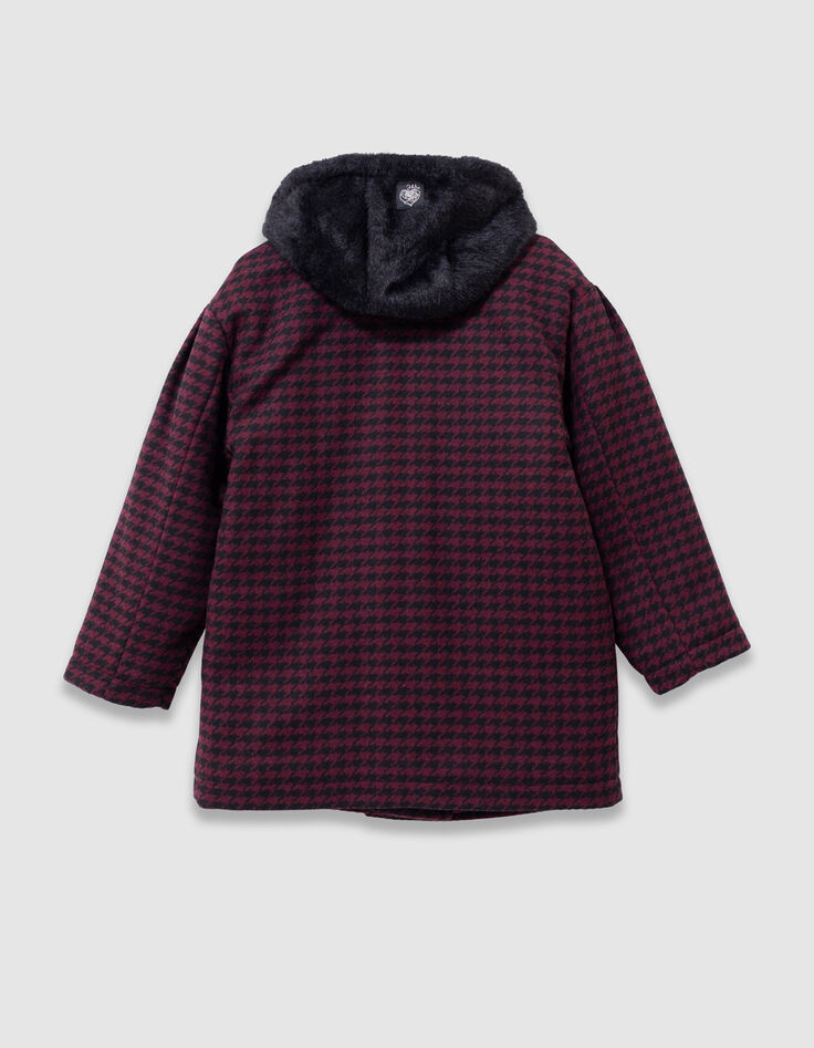 Girls’ black check coat with hooded facing-4