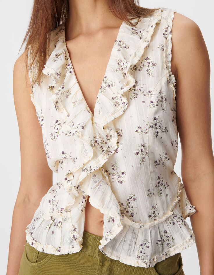 Top crudo floral con volante Mujer-4