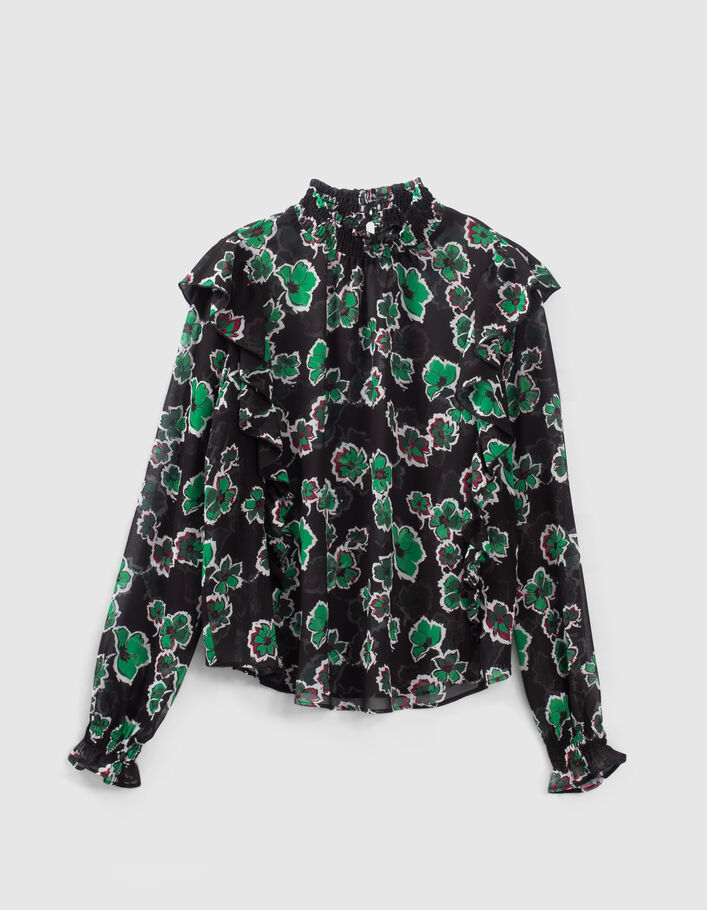 Women’s black XL floral print ruffled blouse-6