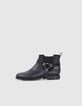 Schwarze Chelsea-Damengummistiefel mit Biker-Schnalle-2