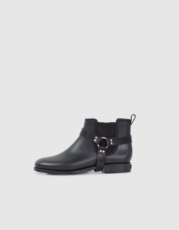 Schwarze Chelsea-Damengummistiefel mit Biker-Schnalle-2