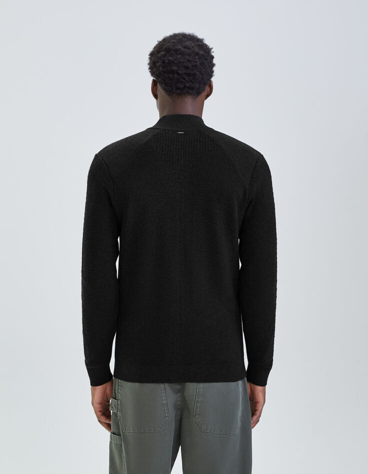 C&aacute;rdigan negro punto cuello camionero Hombre-3