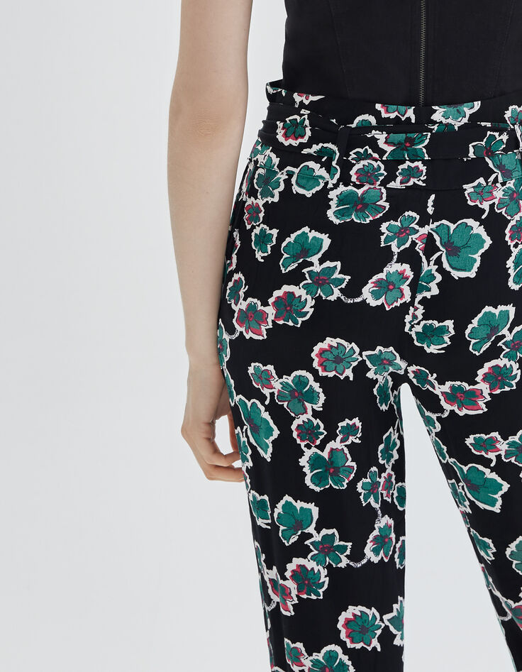 Vloeiende zwarte broek maxi bloemen riem Dames-4