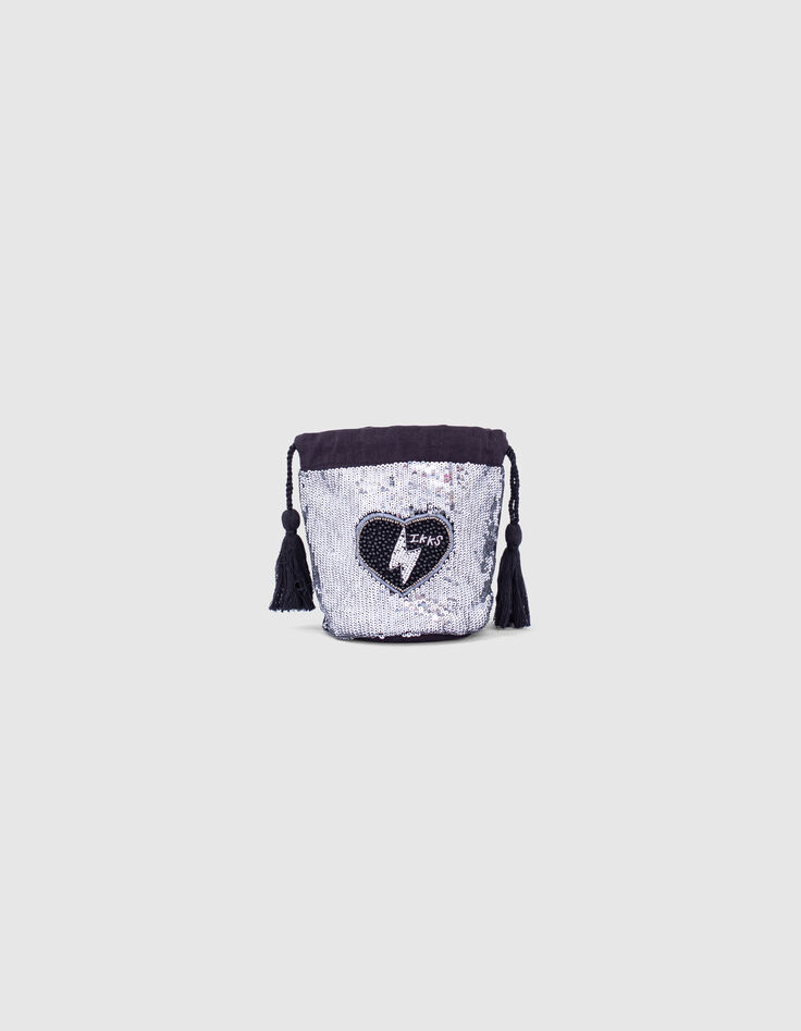 M&auml;dchenbeuteltasche in Silber und Schwarz mit Glitzer-5