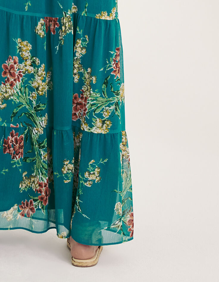 Robe voile recyclé imprimé bouquet de fleurs volants femme-5