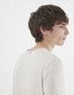 Pull off white tricot fin slub Homme-5