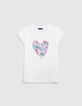 Camiseta blanca coraz&oacute;n flores ni&ntilde;a-1