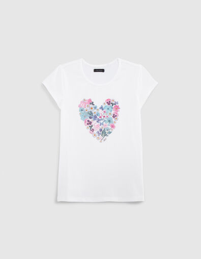 Camiseta blanca coraz&oacute;n flores ni&ntilde;a - IKKS