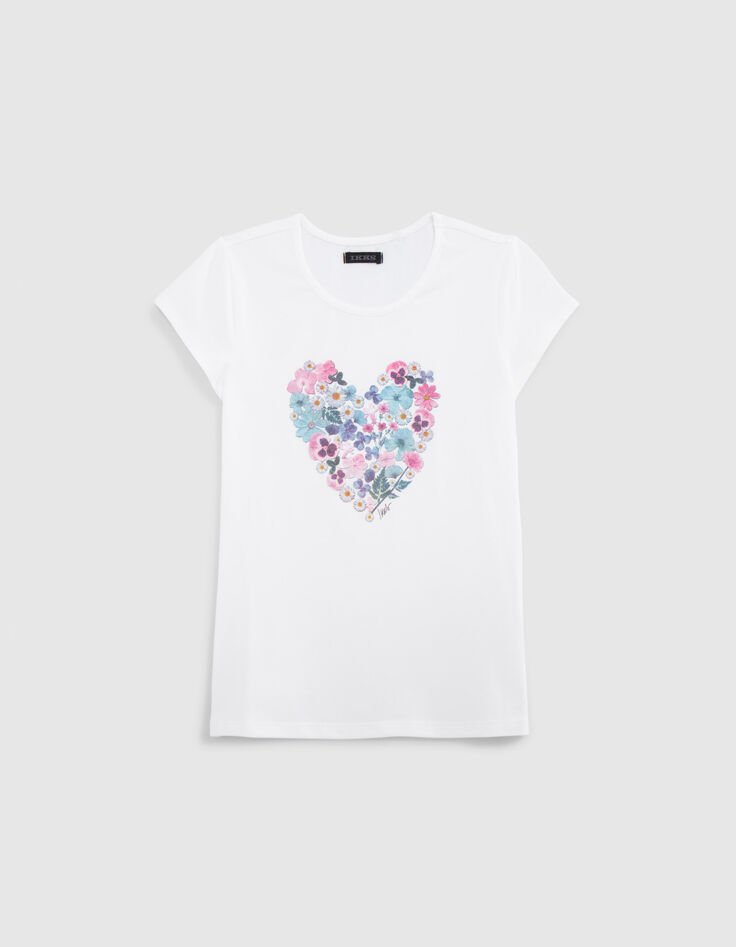 Camiseta blanca coraz&oacute;n flores ni&ntilde;a-1