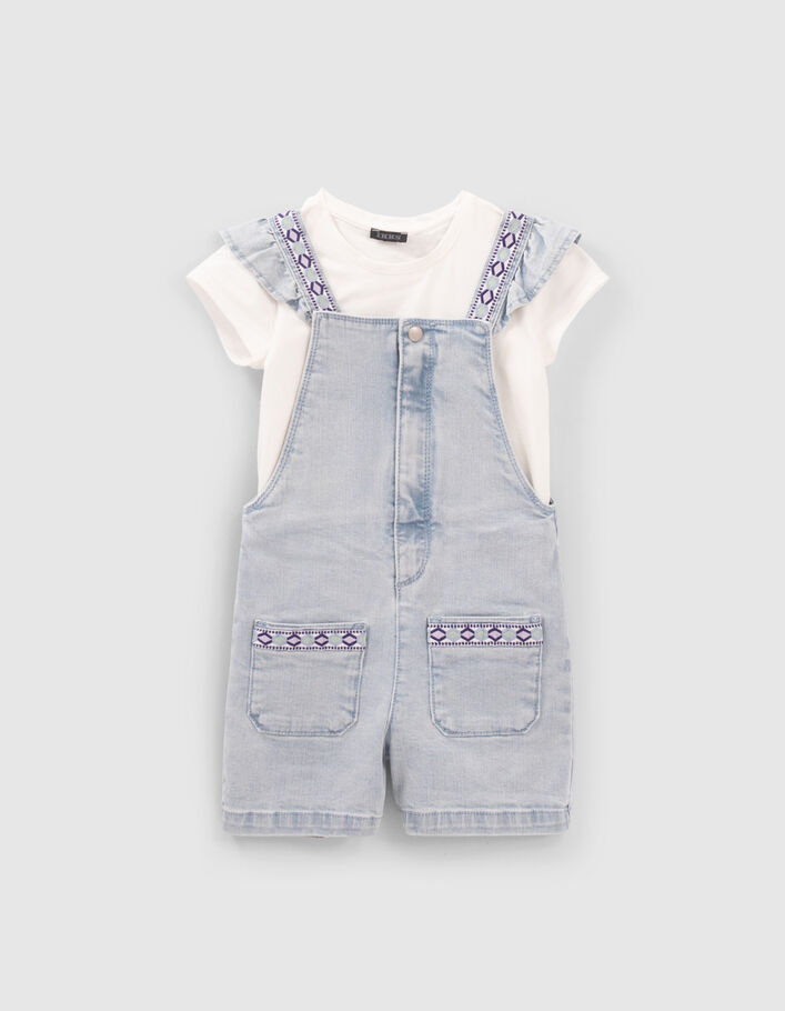 Set korte jeanstuinbroek en wit T-shirt meisjes - IKKS