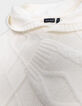 Girl's beige hooded cable knit sweater-5