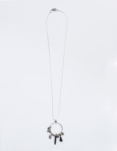 Collier sautoir argenté anneau et pampilles femme - IKKS