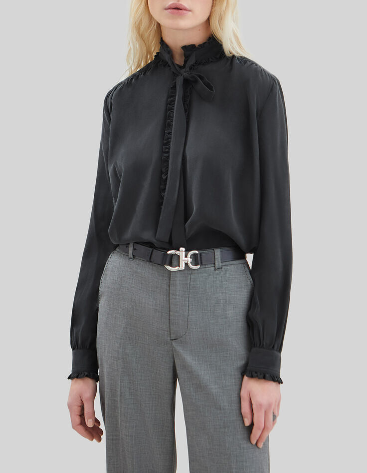 Zwart blouse Pure Edition met lavalli&egrave;rekraag Dames-1