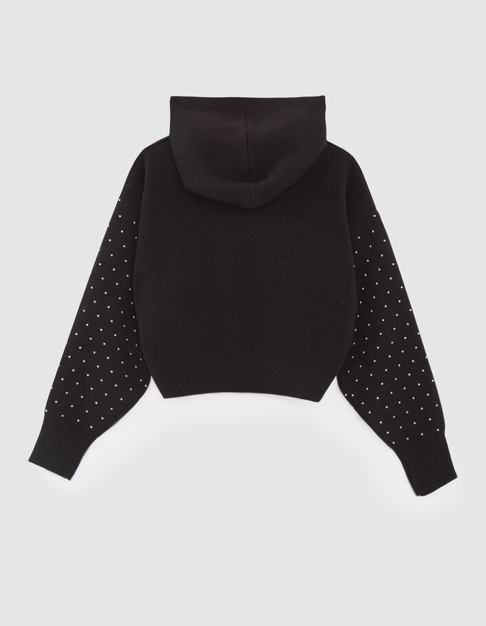 Zwarte gebreide trui cropped studs mouwen meisjes-4