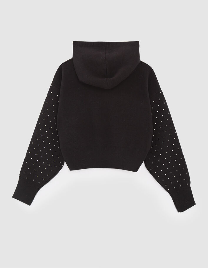 Pull noir forme cropped tricot manches cloutées fille-4