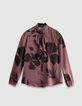 Damesbordeauxrood shirt met bloemenprint en maxi ruches-5