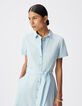 Robe chemise bleu ciel boutonn&eacute;e ceintur&eacute;e Femme-4