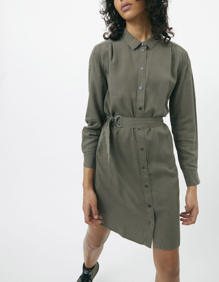 Women’s khaki Tencel shirt dress with studded back-1