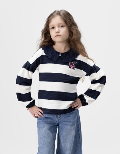 Blau ecru gestreiftes Mädchen-Matrosenshirt Stick Kragen - IKKS